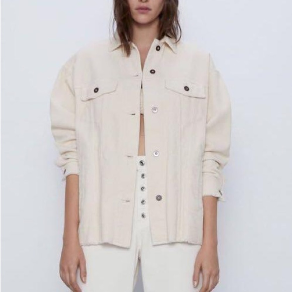 Zara Raw Hem Corduroy Jacket - Cream - Size XS